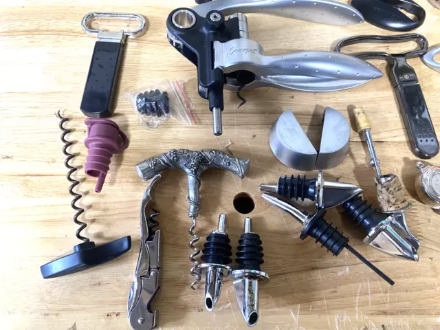 Lot of 20 Plus Mixed Wine Accessories Corkscrews Wine Openers, Pourers, Etc 3