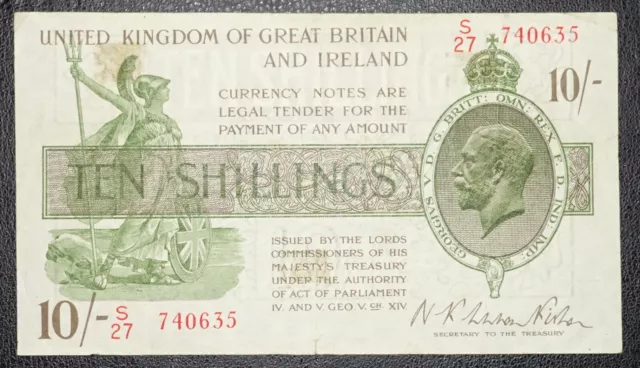 10 Shillings Bank of England Fisher * 1922 * -{ S27 740635 }- T30 Ireland