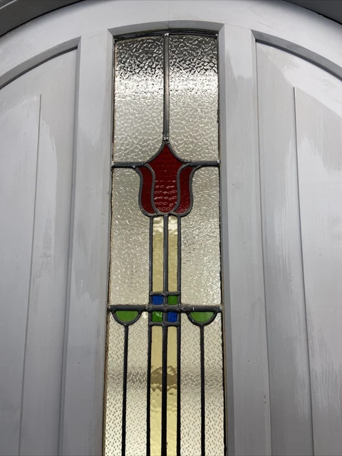 1 Stained Glass Front Door Wooden Reclaimed Old Antique Lead Arched Wood Frame 6