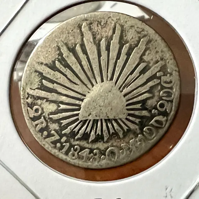 1848  Mexico Zacatacas Silver 2 Reales Scarce Coin