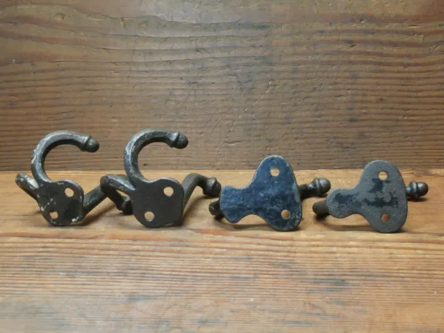 Antique Lot of 4 Triple & Double Cast Iron Coat Hooks ORIGINAL/SALVAGE 11