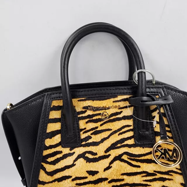 Michael Kors Tiger Print Calf Hair Avril Top Zip Satchel Marigold 3