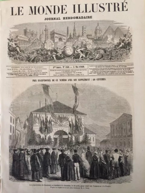 LE MONDE ILLUSTRE' Journal Hebdomadaire n 160  5 m.1860 NAPOLI CHAMBERY Toulouse