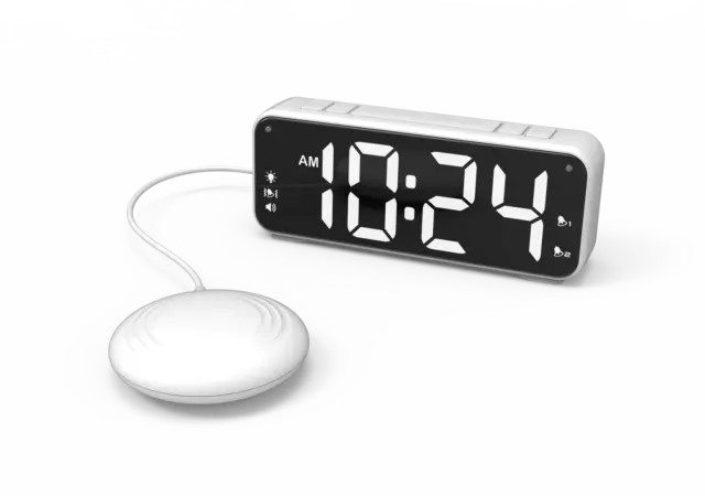 PROFESIONAL blanco VIBRACIÓN reloj de mesa XXL pantalla personas mayores despertador vibratorio vibra
