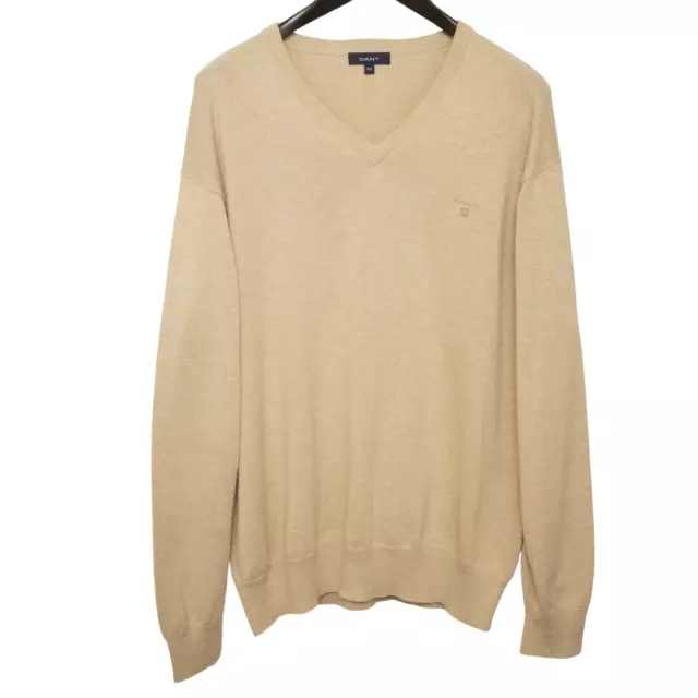 Uomo GANT Cotone Maglione Beige Casual Scollo A V Taglia 2XL XXL XOB897
