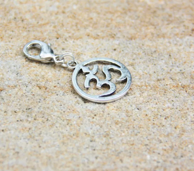 Detailed Symbol of OM silver tone round charm  Clip On Charm Zipper Pull 2