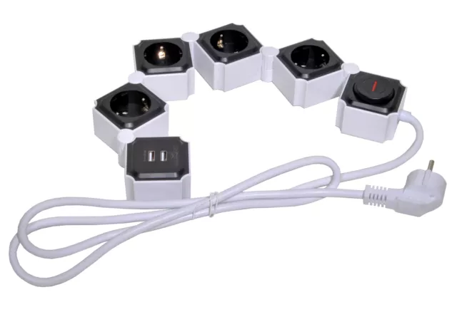 4-fach Steckdosenleiste mit 2 x USB (4,2A) Schalter flexibel Mehrfachstecker