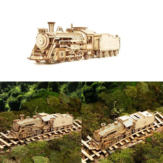 Train à vapeur Modèle mécanique Kit de construction en bois Puzzle en bois 3D
