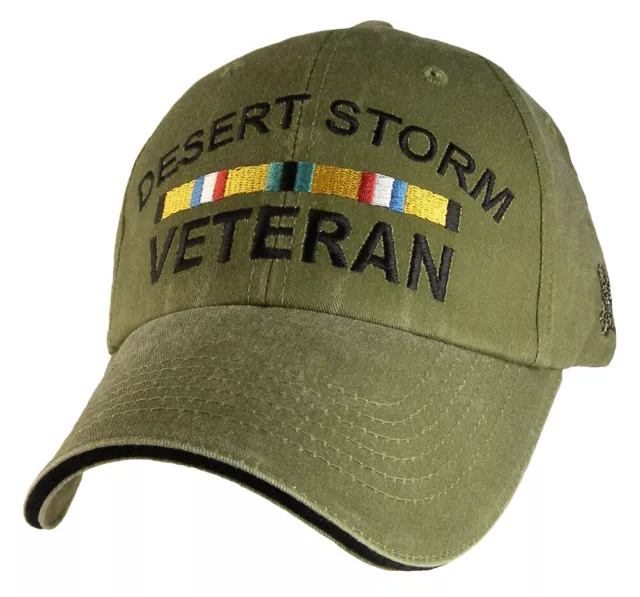 Desert Storm Veteran Ribbon Hat - Washed OD Green Baseball Cap