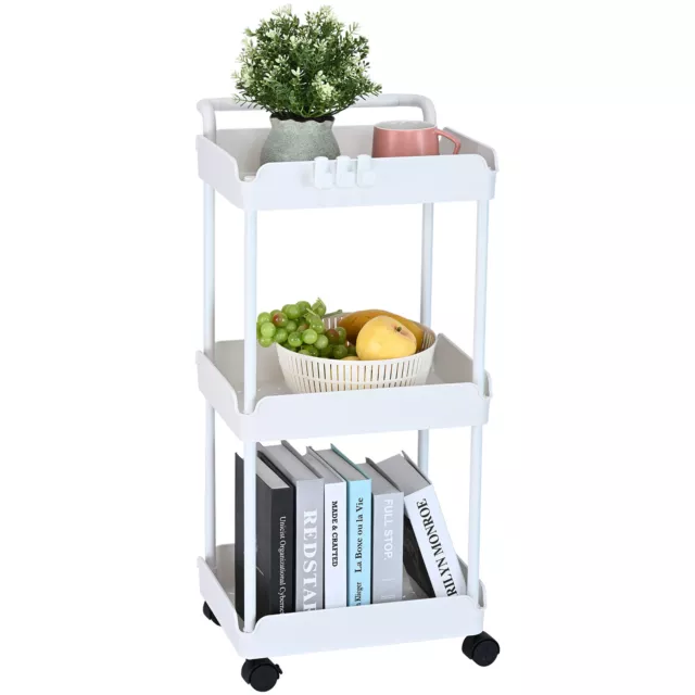 VEVOR 3-Tier Kitchen Rolling Cart Basket Utility Cart on Wheel with Handle White