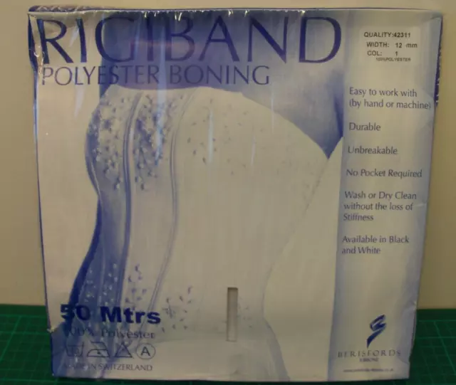 Rigiband 12mm poliéster blanco deshuesado. Corsés de 50 metros para pasatiempos artesanales