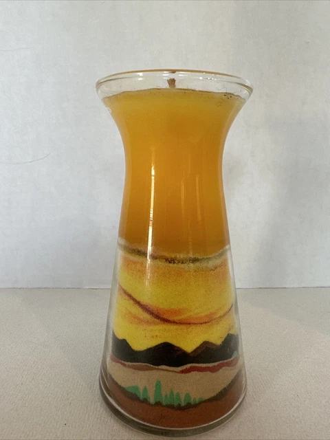 Vintage 1960 Sand Art Candle SouthWestern Mountains /Desert Sand Orange/Brown