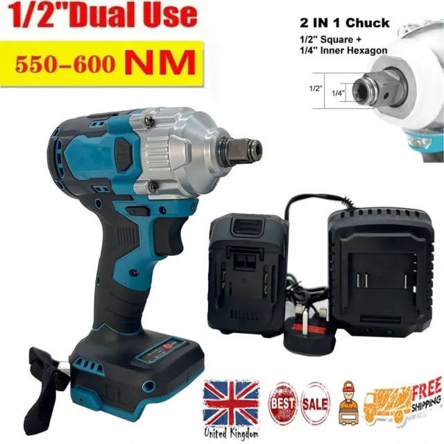 588NM Impact Wrench Driver Cordless Drill 1/2” Torque With Battery+Charger UK