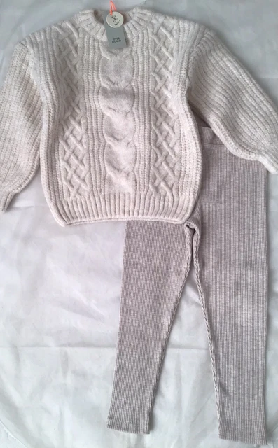 Set maglione lavorato a maglia beige River Island mini ragazze età 3-4 anni beige nuovo con etichette