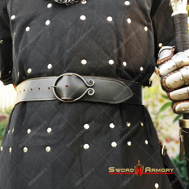 Brown Dark Age Medieval Leather Belt Hand Forged Iron Buckle Renaissance Costume