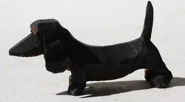 Dachshund Dog Figurine Hand Carved Wooden Miniature Wiener Dog Ear Missing CUTE