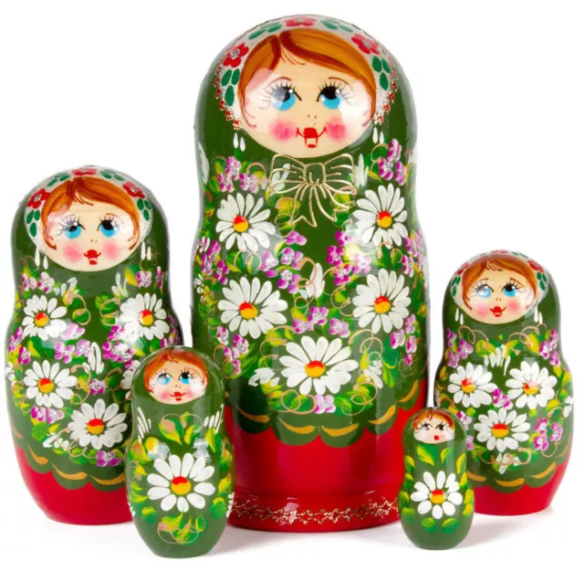 Nesting Dolls 5 pcs 7" Russian Doll Matryoshka w/ Floral Art Hand Painted Russia