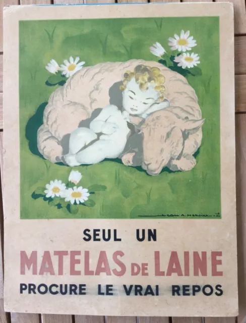 Rare Carton Publicitaire Matelas De Laine Jean Adrien Mercier