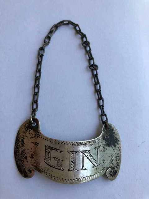 Vtg Sterling Silver ? Gin Liquor Bottle Decanter Label Tag w Hallmark