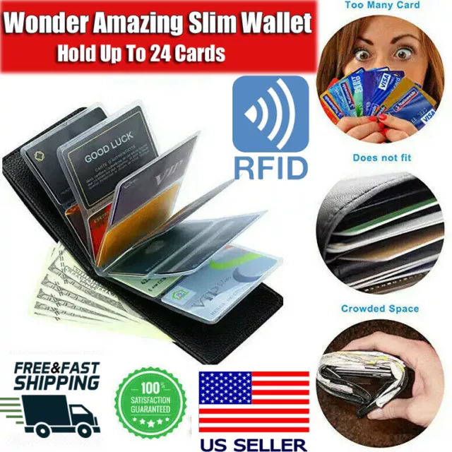 Wonder Wallet Amazing Slim RFID Wallet As Seen on TV Black Leather Wonder Wallet