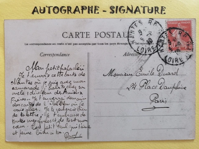 1910 CPA AUTOGRAPH by Paul COLLINE actor songwriter son of Emile DUARD...