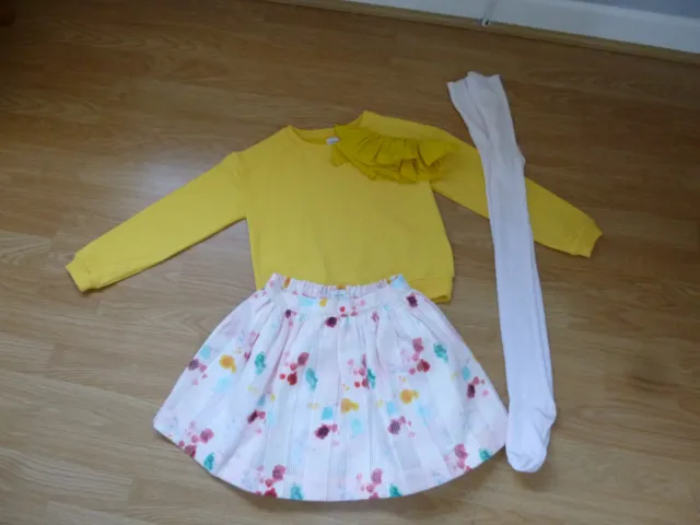 Girls Designer NO ADDED SUGAR Outfit Yellow Ruffled Sweater Skirt/Tights  7-8 Yr