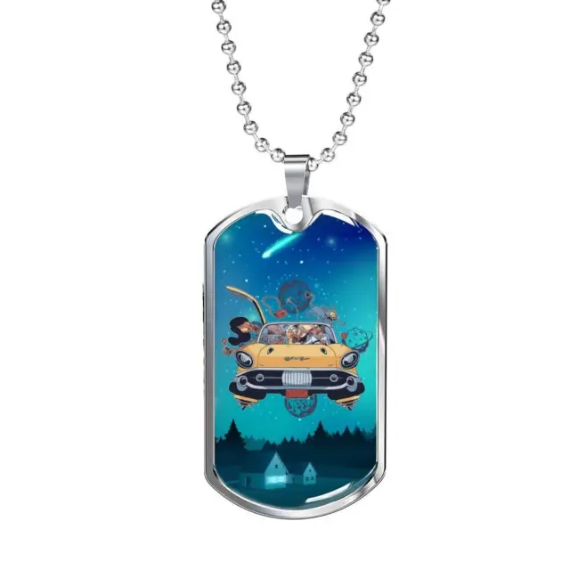 Alien UFO Fan Gift Alien Family Car Necklace Stainless Steel or 18k Gold Dog Tag