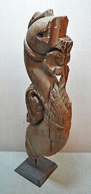 Original Old Antique Hand Carved Wooden Dragon Statue Bracket on Stand