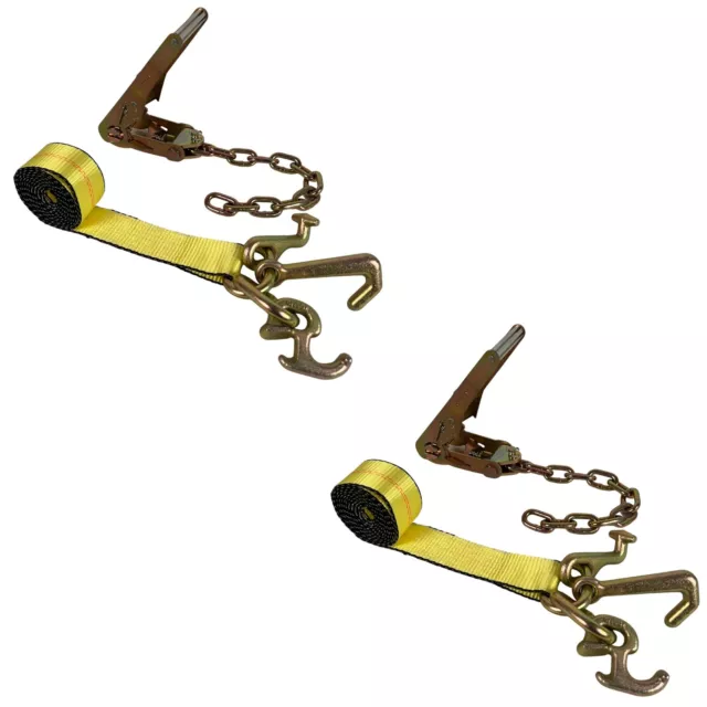 [2 PC Set] Tie Down Chain Ratchet Straps W/ Cluster Hooks - 2" x 8' Heavy Duty