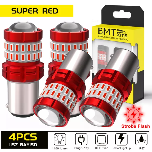 4PCS 1157 2057 Red LED Strobe Flashing Blinking Brake Tail Light Parking Bulbs