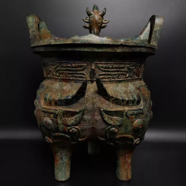 12.4'' Chinese Bronze Ware Dynasty Palace Tripod Pot Bronze Incense burner
