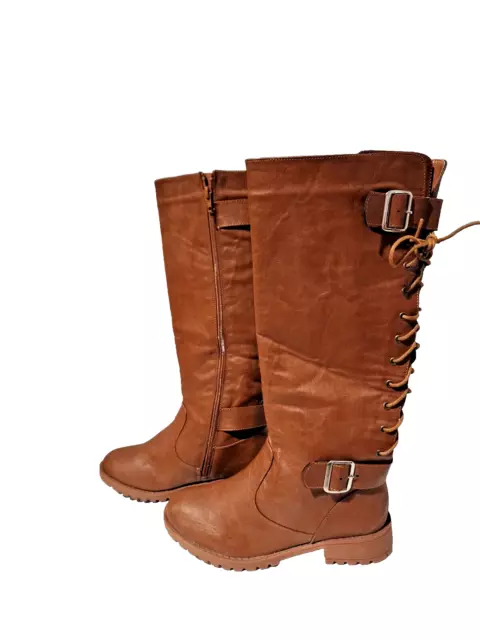 NEW CA Collection by Carrini Knee Lace UP Buckle & Zip Women Boot Size 8.5 Brown