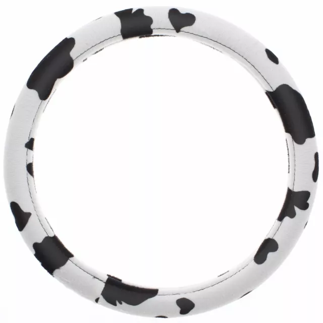 Genuine Sumex Furry Plush Car Steering Wheel Sleeve Cover - Black & White Cow