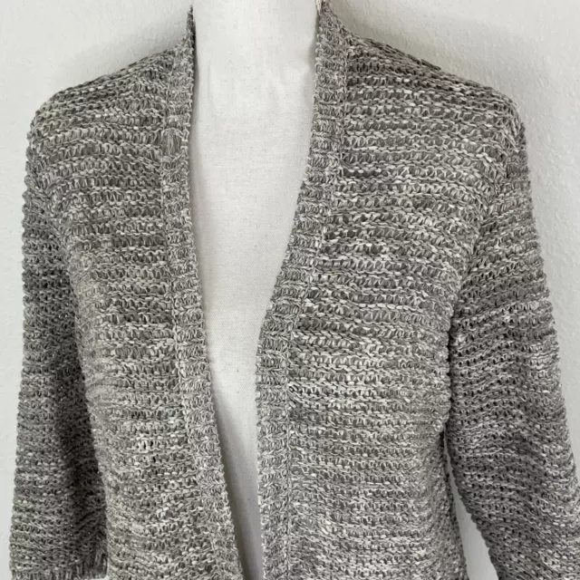 EILEEN FISHER Twist Knit Cardigan Sweater Cotton Blend Open Front Gray Size L 2