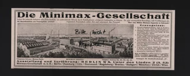 BERLIN, Werbung 1918, Minimax GmbH Handfeuerlöscher Tetra-Apparate