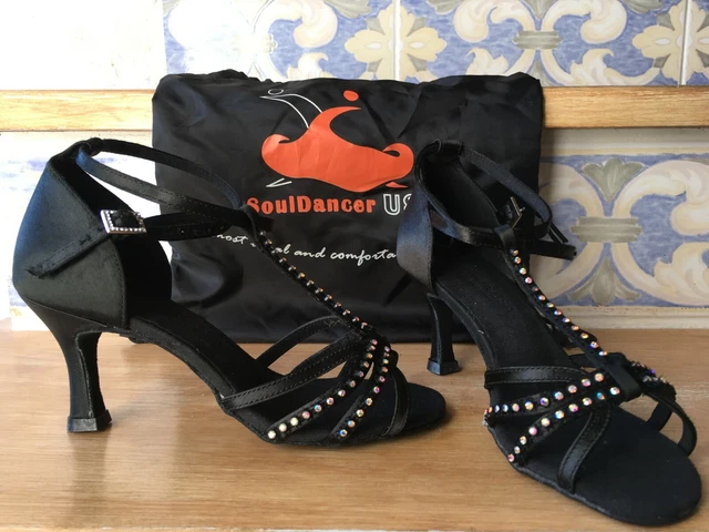 Sandales Danse/Soirée SoulDancerUsa Femme Pointure 6 1/2 Neuves Talon Satin Noir 2