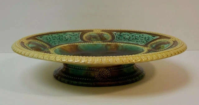 19th C. English Majolica Relief Molded 12.25" Low Compote, c. 1860-1880