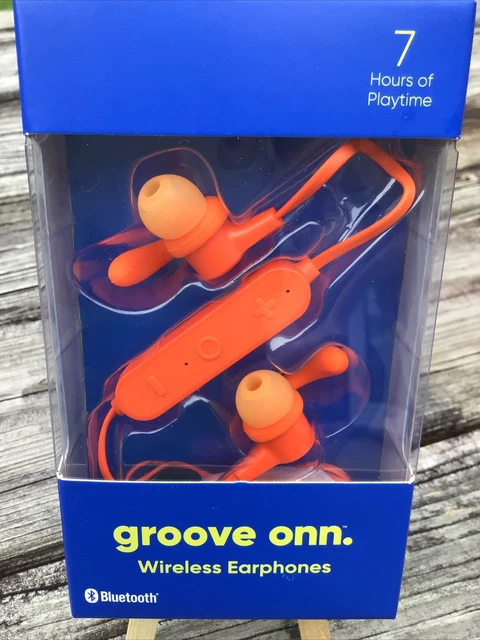 Onn Groove Onn Wireless Bluetooth Earphones 7 Hr Battery  Microphone Orange