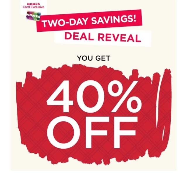Kohl's 40% off coupon! Valid 12/9& 12/10 In Store or Online. Any payment method!