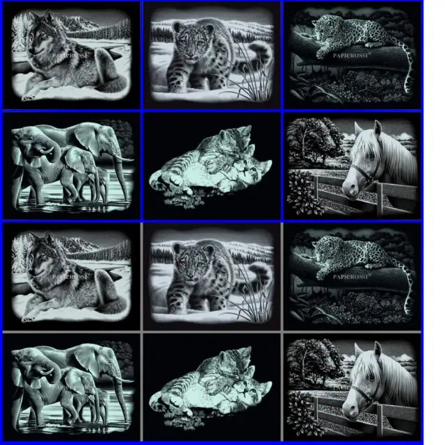 Kratzbild Kratzbilder Mammut (Scraper), Tiere, je ca. 25x20cm, silber