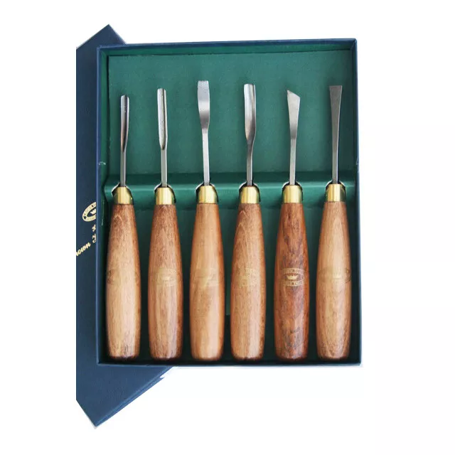 Set of 6 AMT Wood Carving Chisels with Red Pouch Woodworking Tools