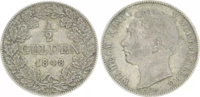 Altdeutschland Württemberg 1/2 Gulden 1848 König Wilhelm (1816-64) ss-vz,  46582