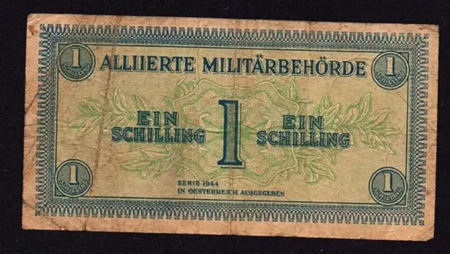 1944 Austria 1 Schilling Banknote, P-103, VG, Allied Occupation