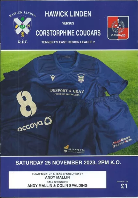 25 NOV 2023 HAWICK LINDEN v CORSTORPHINE COUGARS