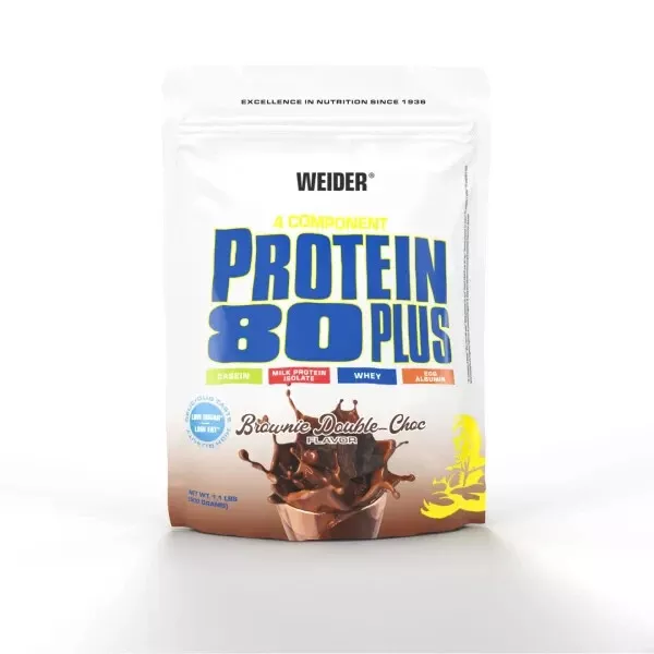 Weider Protein 80 Plus 500 g bolsa de soporte brownie-Double Choc, construcción muscular