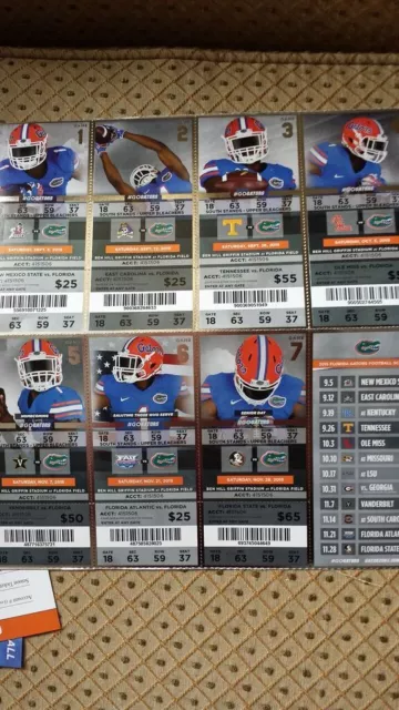 2015 Florida Gators College Football Season Ticket Stub Strip Sheet Set