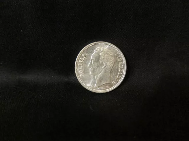 1960 Venezuela .835 Silver 1 Bolivar AU+ Coin