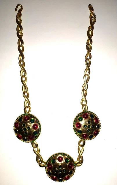 Collier Ras Du Cou Signé S – Alliage Doré Avec Perles Fantaisies – Occasion Bon état