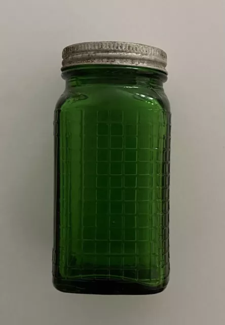 Owens Illinois Green Depression Glass Salt Pepper Shaker Waffle Hoosier MCM
