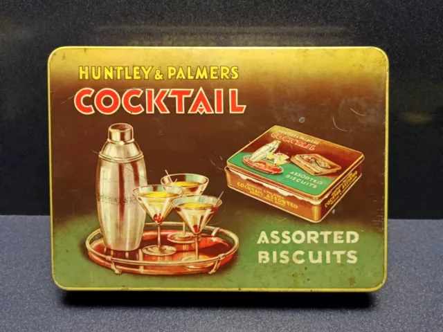 Vintage Huntley & Palmers Tin, Cocktail / Assorted Biscuits - Coloured - Lidded